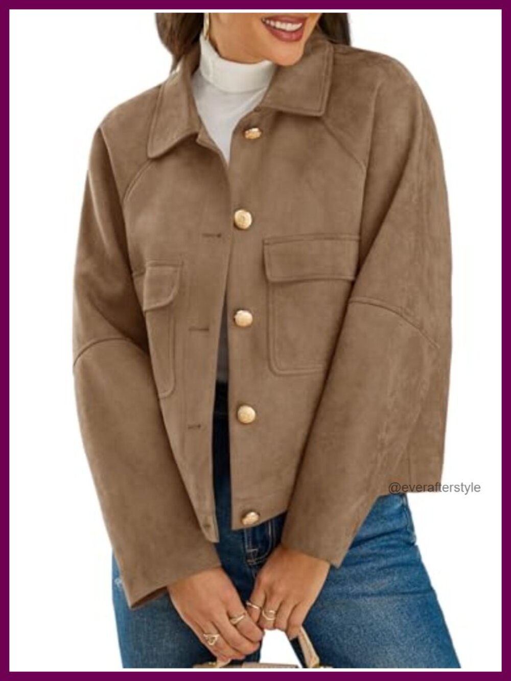 Womens Faux Suede Cropped Shacket Button Down Oversized Jacket